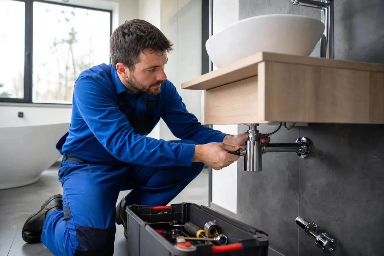 Plombier professionnel M Plomberie installant des équipements sanitaires à Saint-Malo